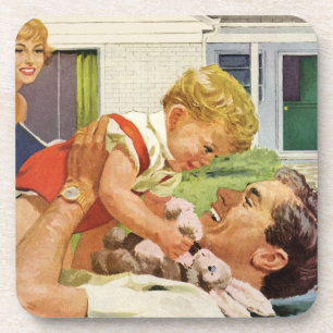 vaderdag, gelukkige familie in de voorsteden drankjes onderzetter