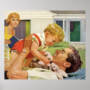 vaderdag, gelukkige familie in de voorsteden poster