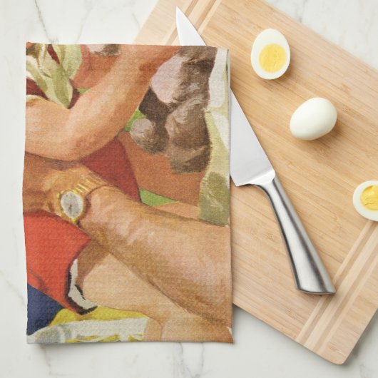 vaderdag, gelukkige familie in de voorsteden theedoek (Quarter Fold)