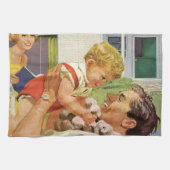 vaderdag, gelukkige familie in de voorsteden theedoek (Horizontaal)