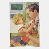  vaderdag, gelukkige familie in de voorsteden theedoek (Verticaal)