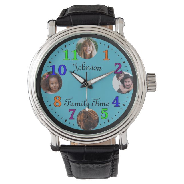 Vaderdag gepersonaliseerde familie foto modern horloge (Voorkant)