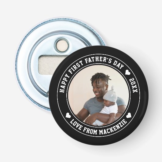 Vaderdag gepersonaliseerde foto en tekst button flesopener (Voorkant)