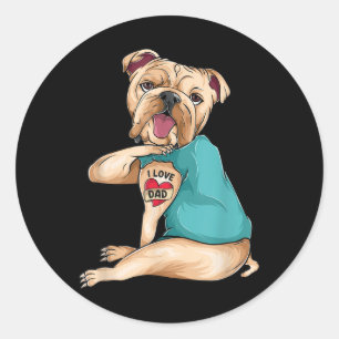 Vaderdag geschenken hond Engels Bulldog Ik hou van Ronde Sticker