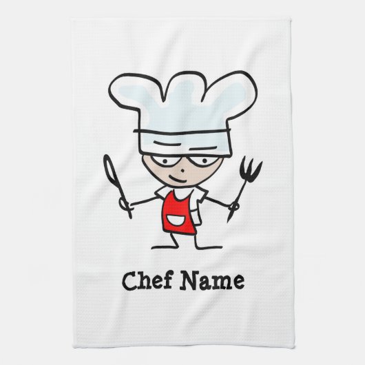 vaderdag gift gepersonaliseerde chef kok cartoon theedoek (Verticaal)