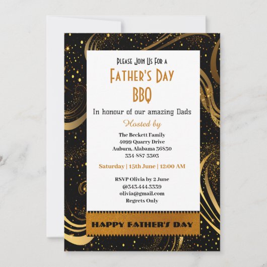 Vaderdag Gold Leafy Swirls Fun Curls BBQ Party Kaart (Voorkant)