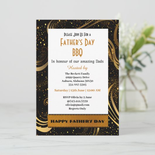 Vaderdag Gold Leafy Swirls Fun Curls BBQ Party Kaart (Staand voorkant)