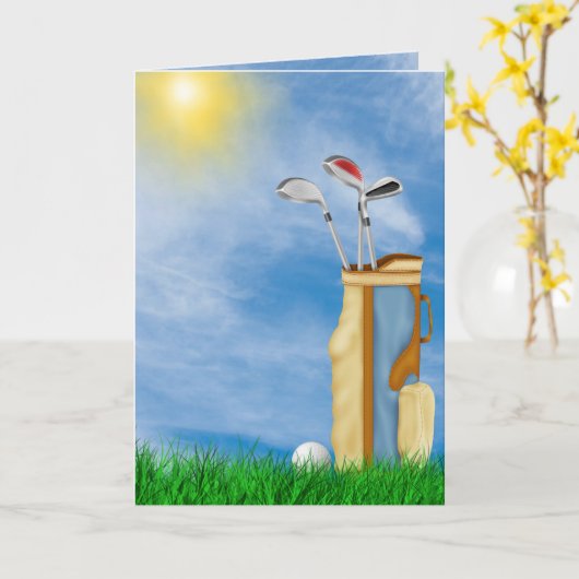 Vaderdag-golfbal en tas in gras kaart (Gele Bloem)