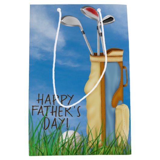 Vaderdag-golftas met kogel in gras medium cadeauzakje (Voorkant)