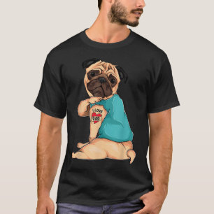 Vaderdag Grappige Hond Pug Ik Hou Van Vader Tattoo T-shirt