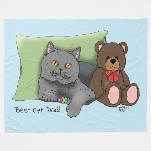 Vaderdag Grey Cat Fleece Deken (Voorkant (Horizontaal))