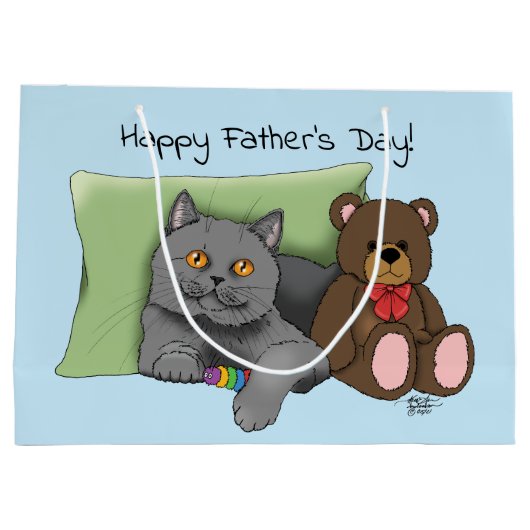 Vaderdag Grey Cat Groot Cadeauzakje (Achterkant)