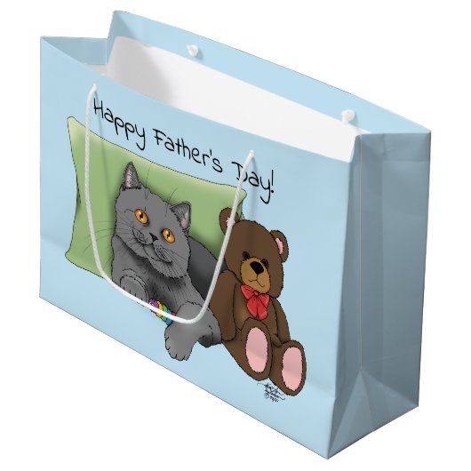 Vaderdag Grey Cat Groot Cadeauzakje (Voorkant Gekanteld)