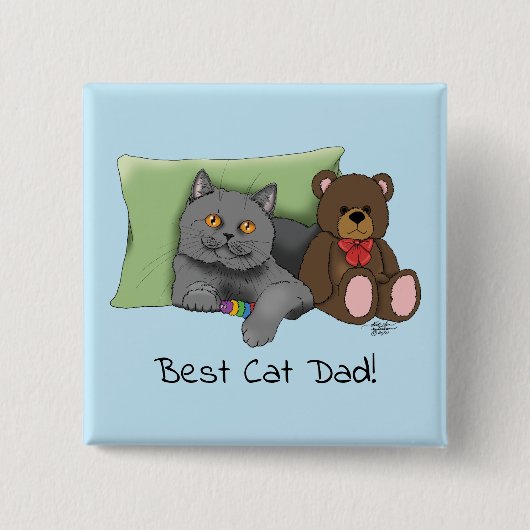 Vaderdag Grey Cat Vierkante Button 5,1 Cm (Voorkant)