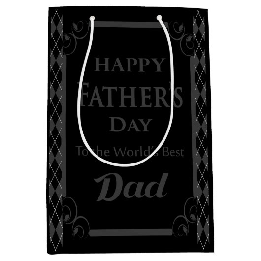 Vaderdag - "Happy Vaderdag" zwart/grijs Medium Cadeauzakje (Voorkant)