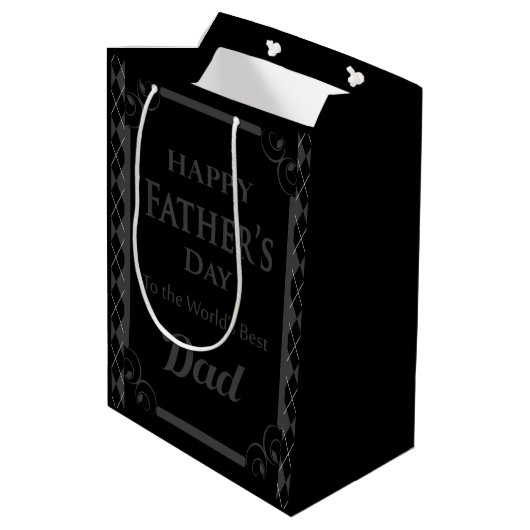 Vaderdag - "Happy Vaderdag" zwart/grijs Medium Cadeauzakje (Achterkant Gekanteld)
