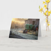 Vaderdag Hert met Groene Vintage Tractor Kaart (Gele Bloem)