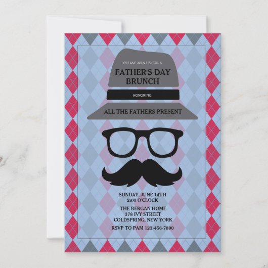 Vaderdag Hipster Invitation Kaart (Voorkant)
