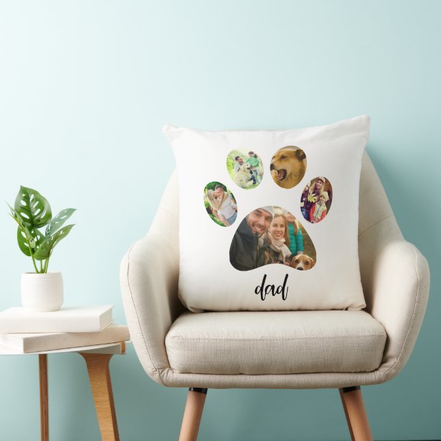 Vaderdag Hond Pa | 5 Paw Print Fotocollage Kussen (Stoel)
