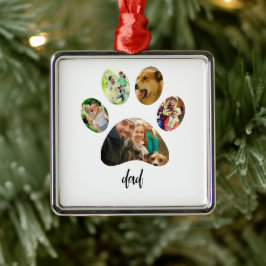 Vaderdag Hond Pa | 5 Paw Print Fotocollage Metalen Ornament