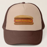 Vaderdag Hot Dog World's grootste pap Trucker Pet<br><div class="desc">Een pet met een afbeelding van een gewone hotdog in een bun.  's Werelds beste pap sms in gele mosterd.  Pet in bruine kleur,  maar in andere kleuren.  Zoek overeenkomende objecten op Jill's Paperie.</div>