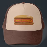 Vaderdag Hot Dog World's grootste pap Trucker Pet<br><div class="desc">Een pet met een afbeelding van een gewone hotdog in een bun.  's Werelds beste pap sms in gele mosterd.  Pet in bruine kleur,  maar in andere kleuren.  Zoek overeenkomende objecten op Jill's Paperie.</div>
