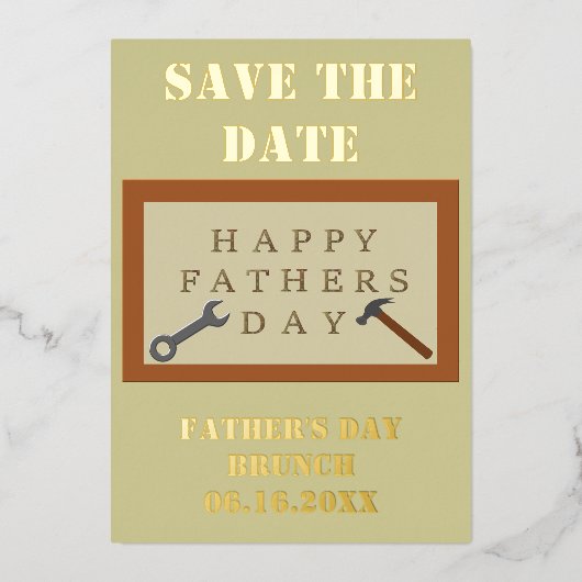 Vaderdag Houten Bord Maatwerk Bewaar de Datum Folie Feestdagenkaart (Voorkant)