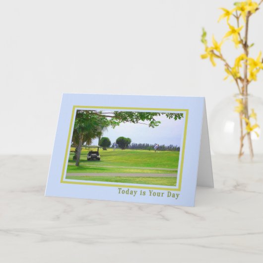 Vaderdag Kaart met Golfer en Cart (Gele Bloem)