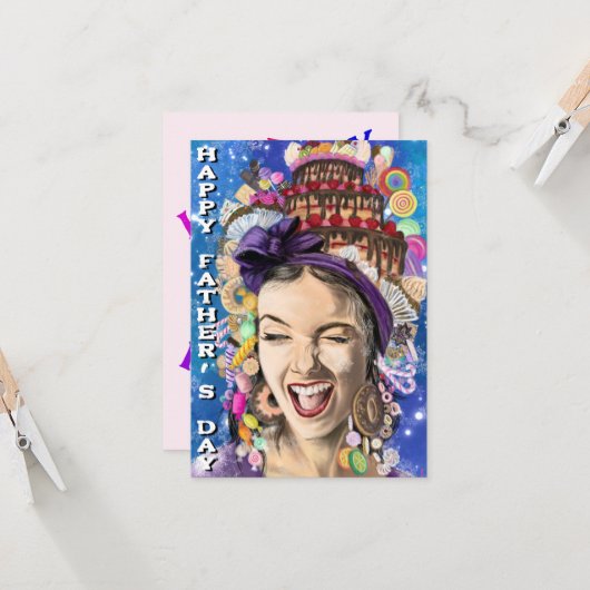 Vaderdag Kaart met Happy Woman - Funny (Voorkant / Achterkant in situ)