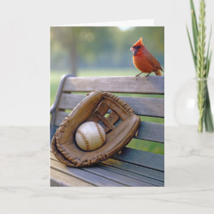Vaderdag Kardinaal met een honkbal in handschoen Kaart