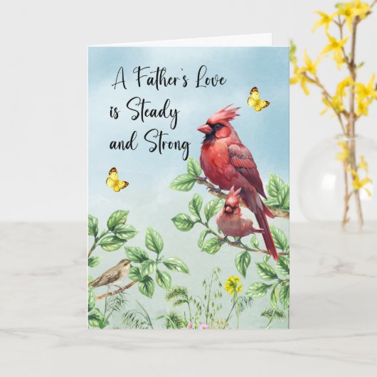Vaderdag kardinalen in boomtakken kaart (Gele Bloem)