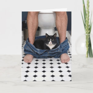 Vaderdag kat badkamer grappig moment kaart
