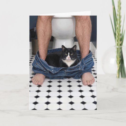 Vaderdag kat badkamer grappig moment kaart (Voorkant)