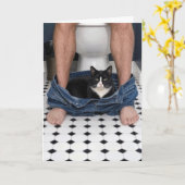 Vaderdag kat badkamer grappig moment kaart (Gele Bloem)