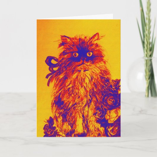 VADERDAG KITTEN MET GEEL BLAUWE ROZEN KAART (Voorkant)