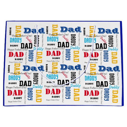 Vaderdag kleurrijke tekst blauw voor papa groot cadeauzakje (Voorkant)