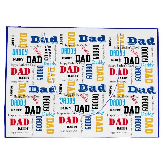 Vaderdag kleurrijke tekst blauw voor papa groot cadeauzakje (Achterkant)