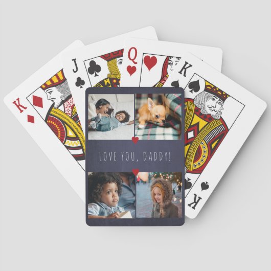 Vaderdag Love you daddy 4 fotocollage marine Pokerkaarten (Achterkant)