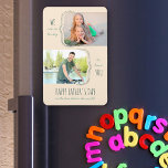 Vaderdag Lucky, je vader 2 foto Magneet<br><div class="desc">Moderne magneet van de Vaderdag, gepersonaliseerd met 2 van uw favoriete foto's, die met krullende steunen worden gevormd en worden gevormd. In het ontwerp staat: "We hebben het geluk dat we jou hebben.. HAPPY-VADERDAG op de beste vader in de wereld" in een stijlvol lettertype en een handgeschreven script. De magneet...</div>