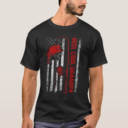 Vaderdag Mannen Reel Cool Opa Vis Amerika T-shirt (Voorkant)