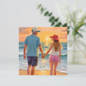 Vaderdag met dochter op het strand feestdagenkaart (Staand voorkant)