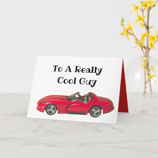 Vaderdag met Red Sports Car & Basset Hound Kaart (Gele Bloem)