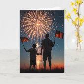 Vaderdag met vuurwerk en Amerikaanse vlaggen Kaart (Gele Bloem)