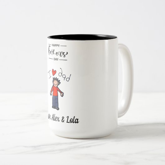 Vaderdag Mok. Persoonlijke namen. Tweekleurige Koffiemok (Voorkant rechts)