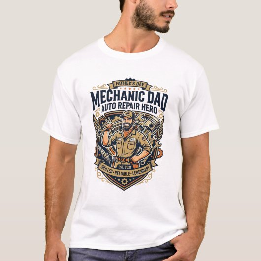 Vaderdag monteur vader T-shirt grappige werkende v (Voorkant)