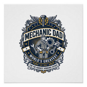 Vaderdag monteur vader T-shirt grappige werkende v Perfect Poster