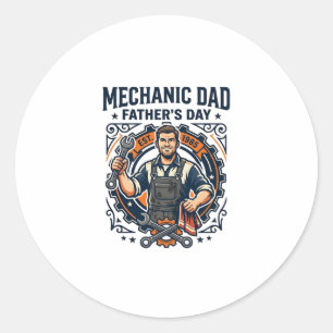 Vaderdag monteur vader T-shirt grappige werkende v Ronde Sticker