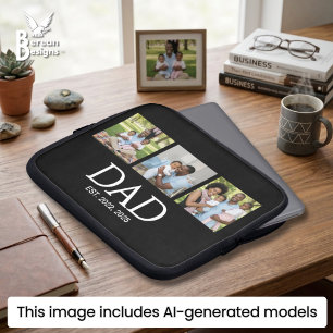 Vaderdag Mutsen Zwart 3 Foto Vader Opgericht Laptop Sleeve