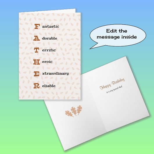 Vaderdag of verjaardagstekst eikenbladeren kaart