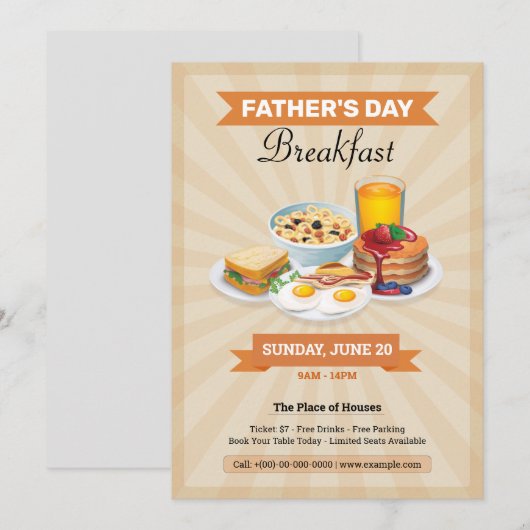 Vaderdag Ontbijtfeestflyer Kaart (Voorkant / Achterkant)